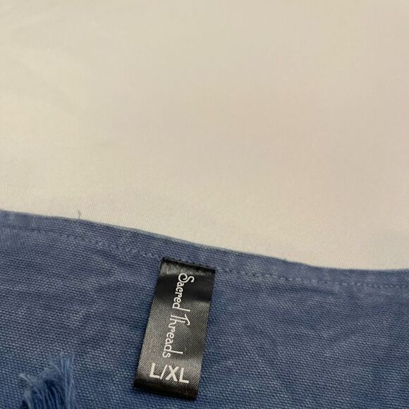 SACRED THREADS Women's Blue Chambray Patchwork Aztec Jacket Boho Sz L/XL - Picture 9 of 9